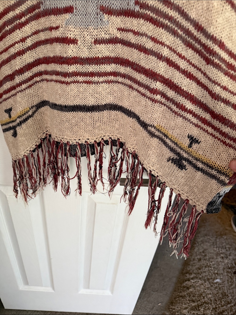 Free People Striped Fringe Knit Hoodie in Cream, Rust & Gray - Picture 3 of 4
